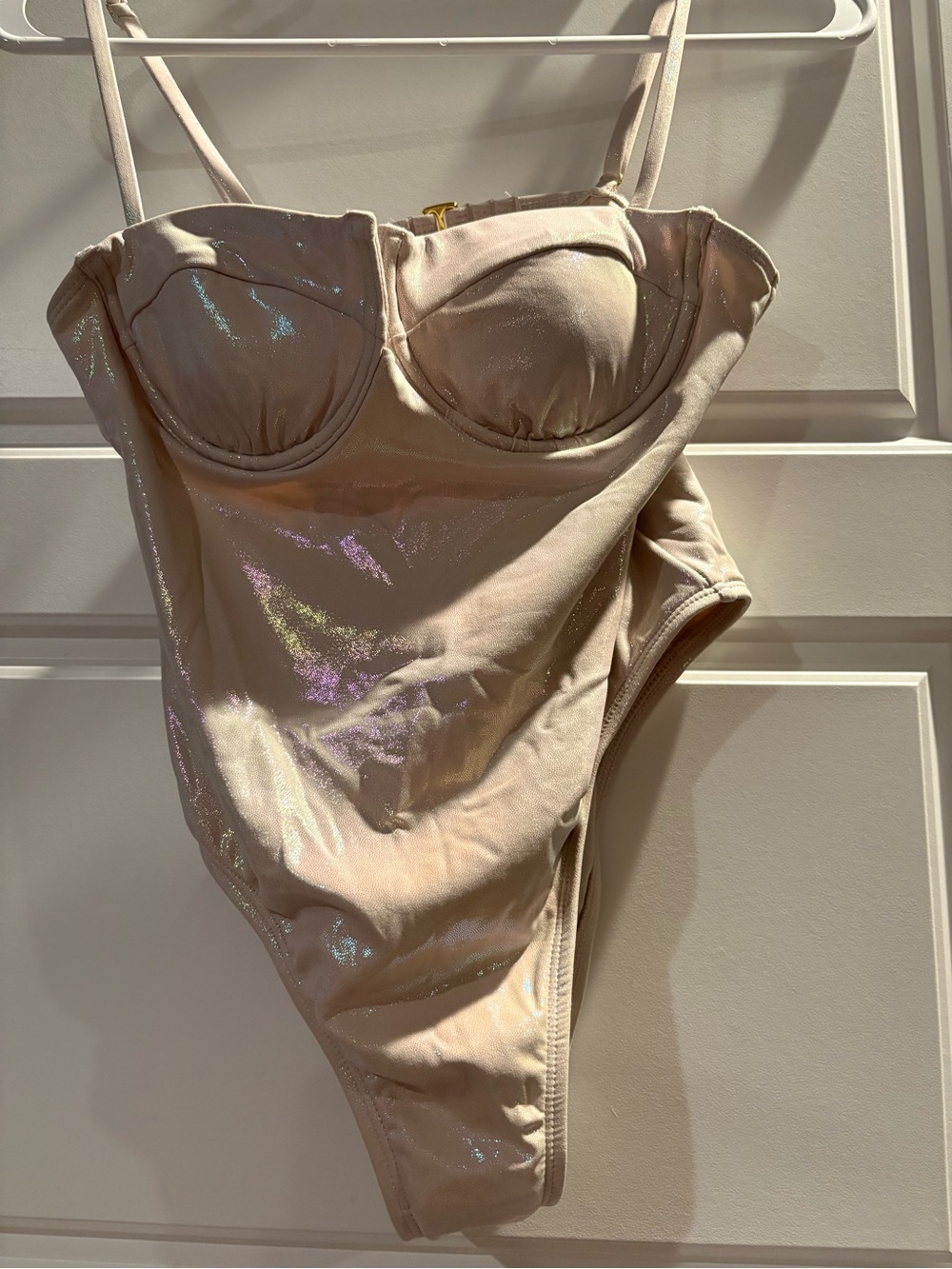 Shimmery Nude One-Piece Bodysuit with Molded Cups